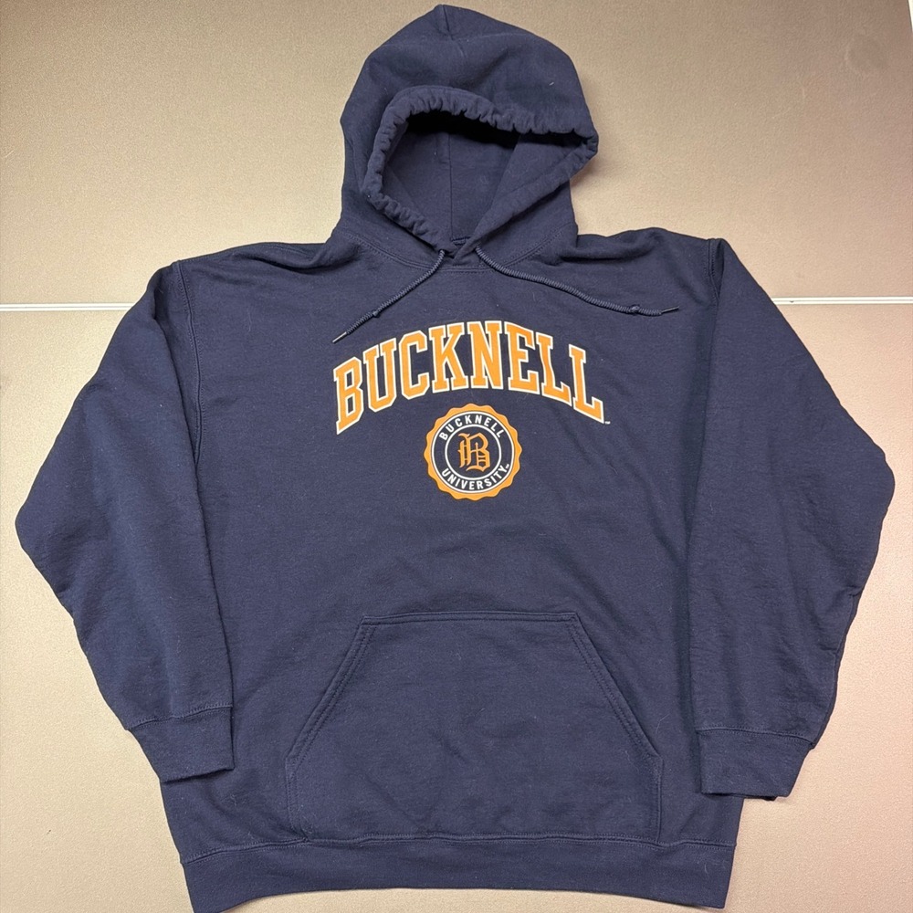 Barnesmith Bucknell University Hoodie Navy Blue Orange Mens Large Sweatshirt